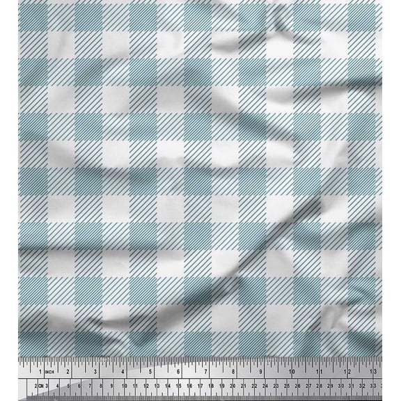 Soimoi Blue Cotton Cambric Fabric Check Check Print Sewing Fabric Yard 56 Inch Wide