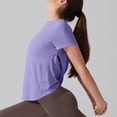 thumbnail image 4 of DeHolifer Open Back Workout Tops for Women Loose Fit Athletic Crop Tee Short Sleeve Gym Running Yoga Shirt Purple M, 4 of 8