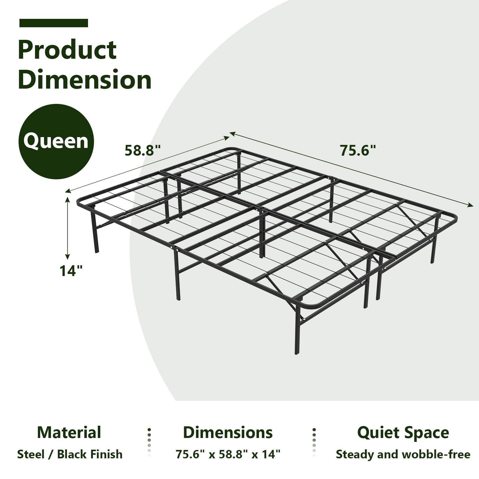 HaiCube Heavy Duty Foldable Metal Queen Size Bed Frame, No Assembly Steel Platform with Rounded Corners, 14 Inch High, Easy Storage, Black
