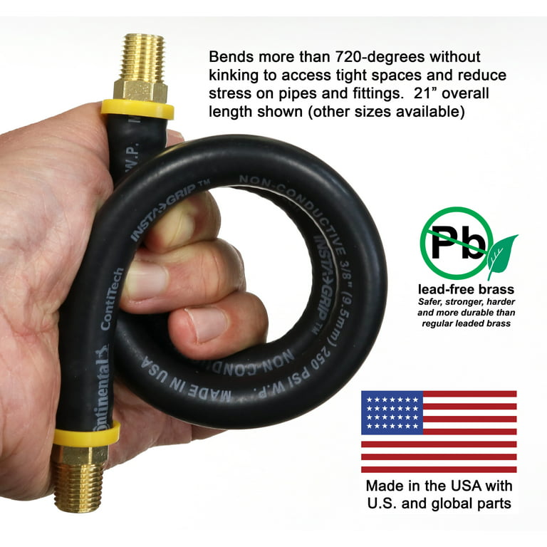 21-Inch Short Air Compressor Hose: 1/4 inch male NPT to 1/4 inch male NPT Connections (Lead-Free Brass) 21SH