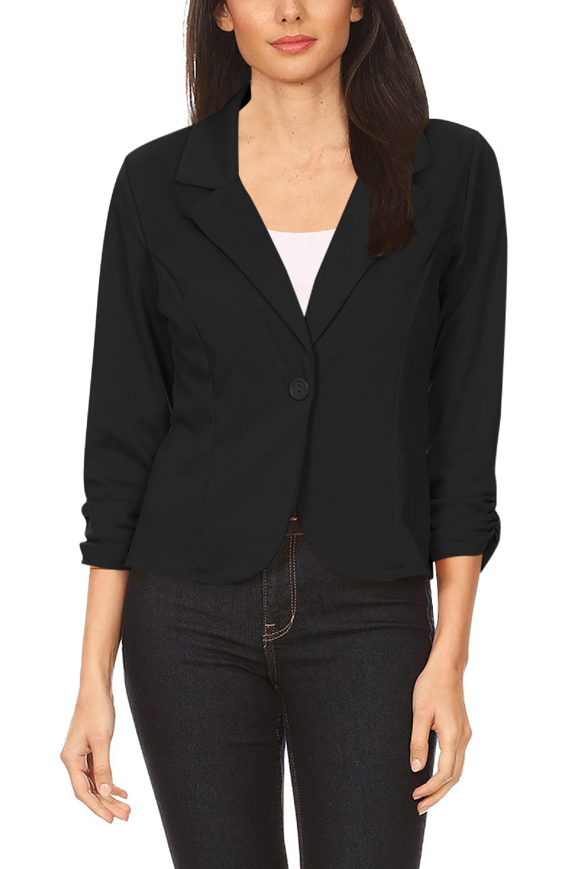 Women's Casual Basic Long Sleeves Button Solid Blazer Jacket Made in USA