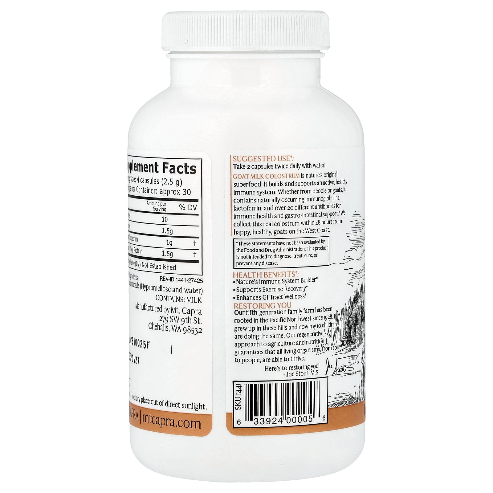 Mt. Capra Goat Colostrum, 120 Capsules