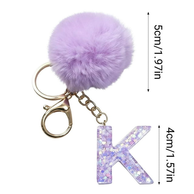 cpengpj Purple Velvet Letter Pendant Keychain, 26 Alphabet Charms for Backpack, Personalized Initials Gift