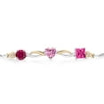 thumbnail image 2 of Gem Stone King 925 Silver and 10K Yellow Gold Red Created Ruby Pink Moissanite Pink Mystic Topaz and Lab Grown Diamond Tennis Bracelet for Women By Keren Hanan (2.20 cttw, Adjustable up To 9 inch), 2 of 4