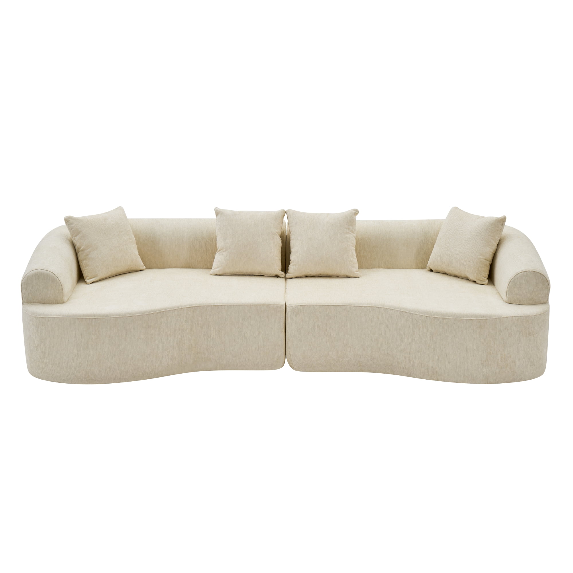 Leumius 108" Curved Boneless Sofa, Compression Modular Sectional, Chenille Couches Sleeper for Living Room Bedroom Apartment Lounge White