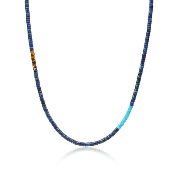 COAI Natural Lapis Lazuli Stone Bead Heishi Necklace for Him