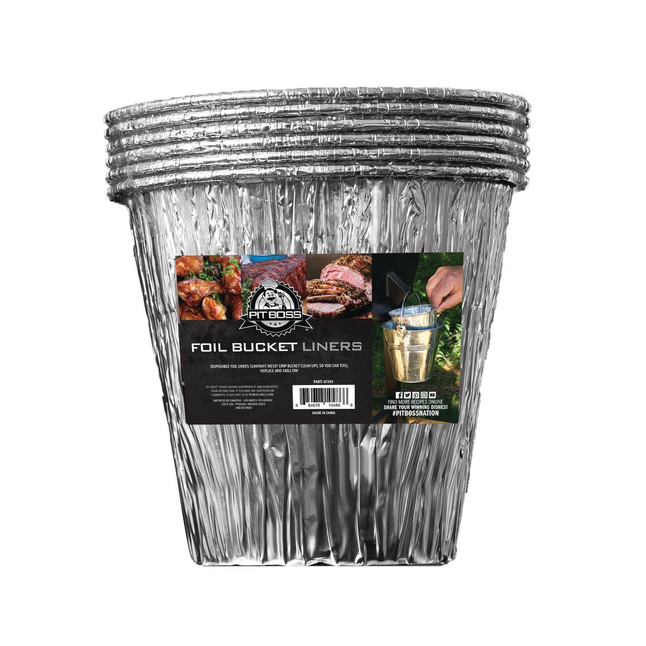 (3 pack) Pit Boss Foil Bucket Liners, Easy to Clean Aluminum Silver Liners - 6pk