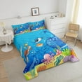 thumbnail image 3 of Marine Animals Comforter Set Twin,Shark Octopus Turtle Coral Bedding Set,Underwater World Cartoon Quilt Set Teens Adults Room Decor,Sea Blue Duvet Insert, 3 of 6