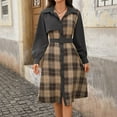 thumbnail image 2 of Fall Dress for Women Trendy Patchwork Corduroy Plaid Shirt Dress with Belt Long Sleeve Business Casual Midi Dresses (XL, Dark Gray), 2 of 7