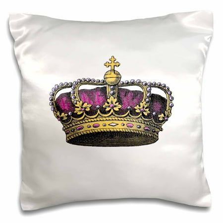 - 3dRose Pink girly Crown - Vintage art - royalty - royal gold queen or princess crown with pearls and cross - Pillow Case, 16 by 16-inch