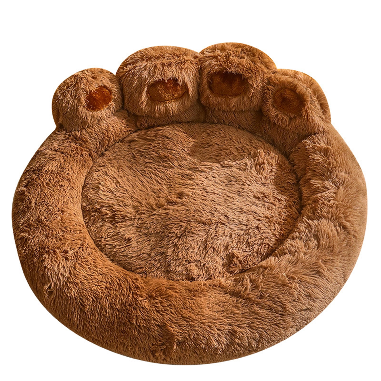 Frogued Pet Nest Paw-Shaped Pet Bed Warm Comfortable Anti-Slip Fluffy Plush Cat Dog Sleeping Nest Pet Supplies Brown,50cm