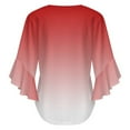 thumbnail image 6 of Aesthetic Raspberry Red And White Gradient Women's V-Neck Blouse With 3/4 Ruffled Bell Sleeves Casual Top Ladies Blouses, 6 of 7
