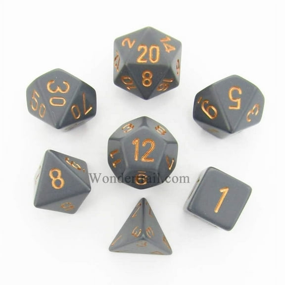 Dark Grey Opaque Dice with Copper Numbers 16mm (5/8in) Set of 7 Dice Chessex