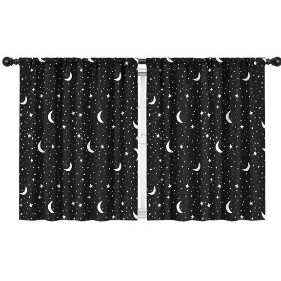 Blackout Kids Curtains,Black Star Moon Pattern Childrens Insulated Curtains Set Of 2,Bedroom Essentials,Toddler Room Decor 42x54in(106x137cm)