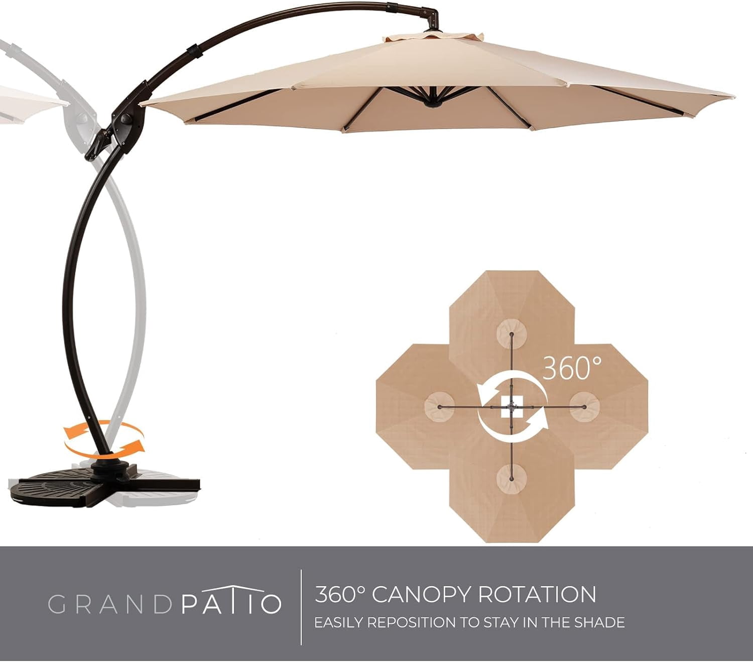 Grand Patio 11 ft Outdoor Offset Umbrella Deluxe Cantilever Umbrella with 360° Rotation for Backyard, Patio, Deck(Champagne, without Base)