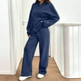 thumbnail image 4 of Dwralegc Sweatsuits for Women Long Sleeve Fleece Hooded Sweatshirt Casual Wide Leg Drawstring Sweatpants Athletic Fashion Fall Winter Tracksuit with Pockets Navy 2XL, 4 of 7