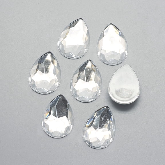100pcs Acrylic Rhinestone Flat Back Cabochons Faceted Bottom Silver teardrop Clear 14x10x3.5mm