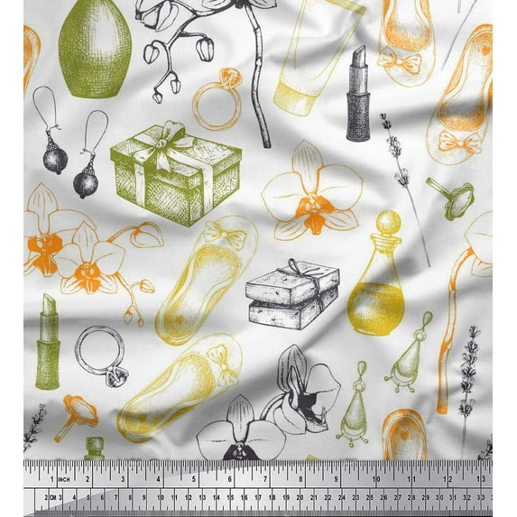 Soimoi Georgette Viscose Fabric Jewelry,Bellies & Lipstick Fashion Fabric Prints By Yard 42 Inch Wide