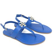 Tory Burch Women’s Flat Thong Leather Sandal (Blue)