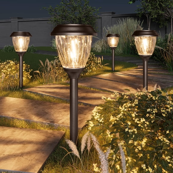 XMCOSY+ Solar Lights Outdoor 10/25 LM LED with 2 Lighting Modes, Solar Garden Lights Glass and Metal, IP65 Waterproof Solar Powered for Yard Pat