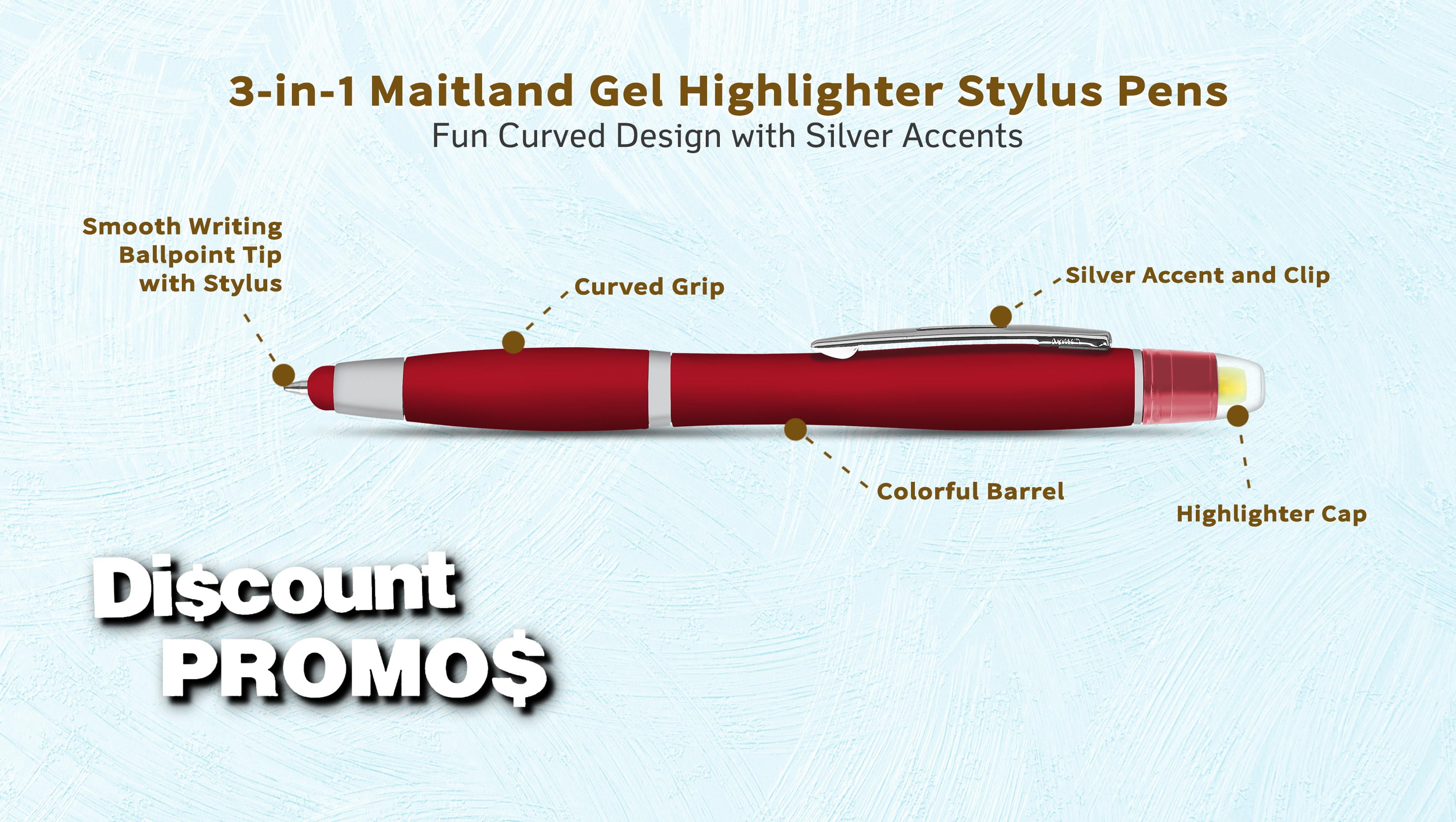 10 Maitland Gel Highlighter Stylus Pens Pack - Ballpoint, Black Ink - Red