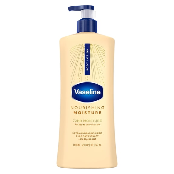 Vaseline Intensive Care Nourishing Moisture Body Lotion for Dry Skin, Lotion Made with Ultra-Hydrating Lipids   Pure Oat Extract for Nourished, Healthy-Looking Skin, 32 fl oz