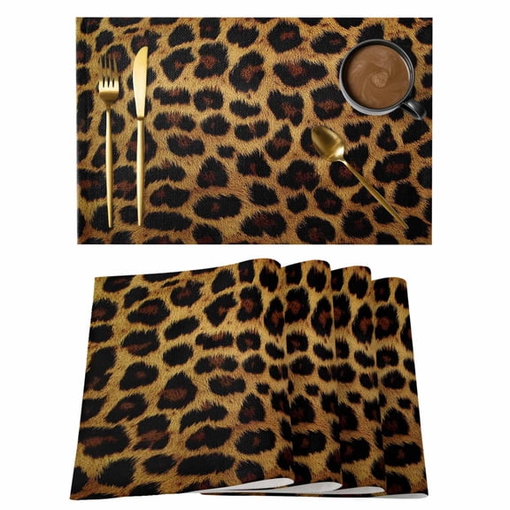 Placemat Set of 4 Leopard Print Placemats for Dining Table Vintage Style Washable Table Mats for Kitchen and Party Decor Indoor & Outdoor Use