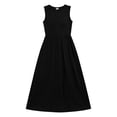 thumbnail image 4 of aohooy Summer Dresses for Women 2026 Maxi Tank Dresses Crew Neck Empire Waist Long Flowy Pleated A Line Sleeveless Sundresses Black,L, 4 of 6