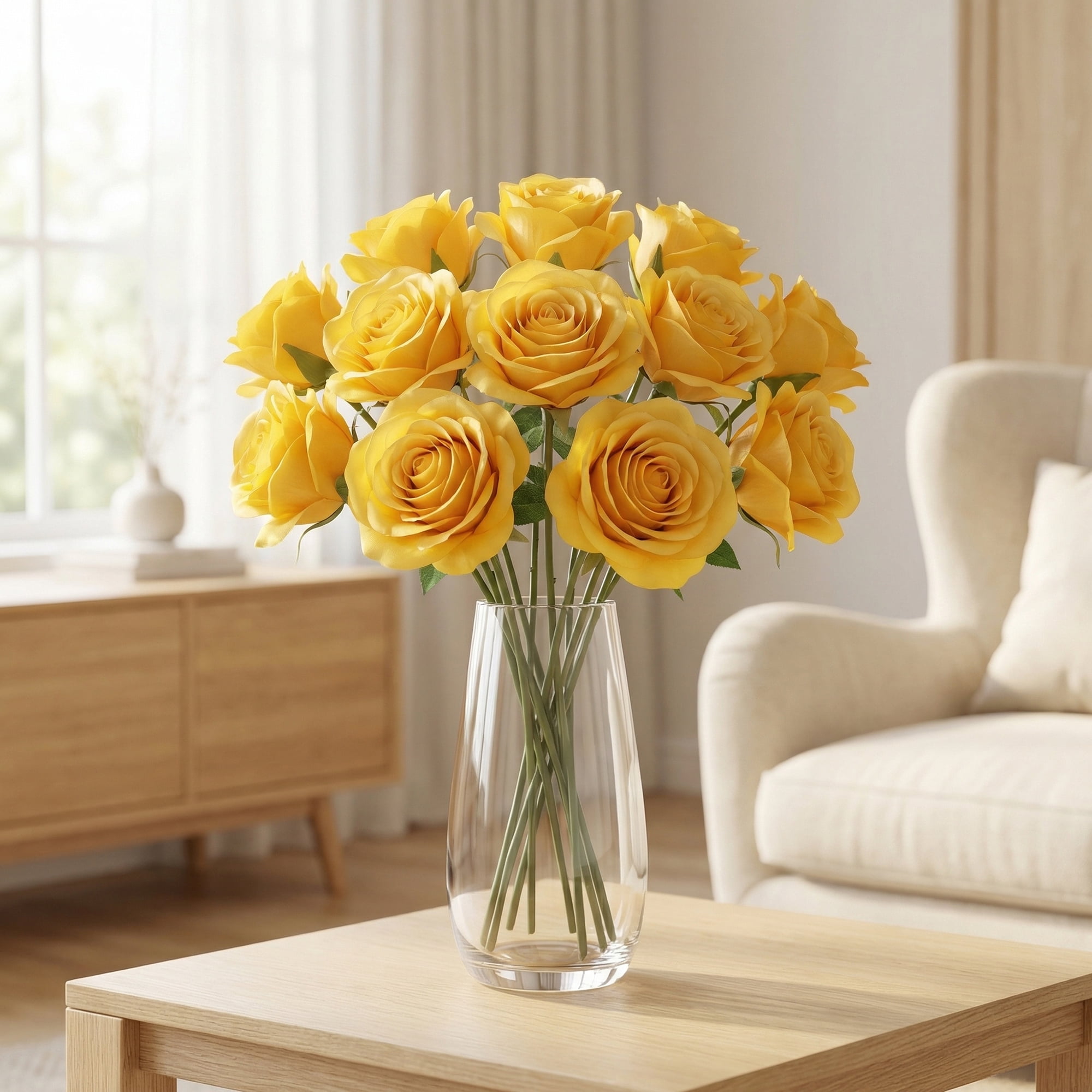 Unique Bargains Mini Craft Artificial Silk Roses Detachable Head Bouquet Yellow 5.9 in