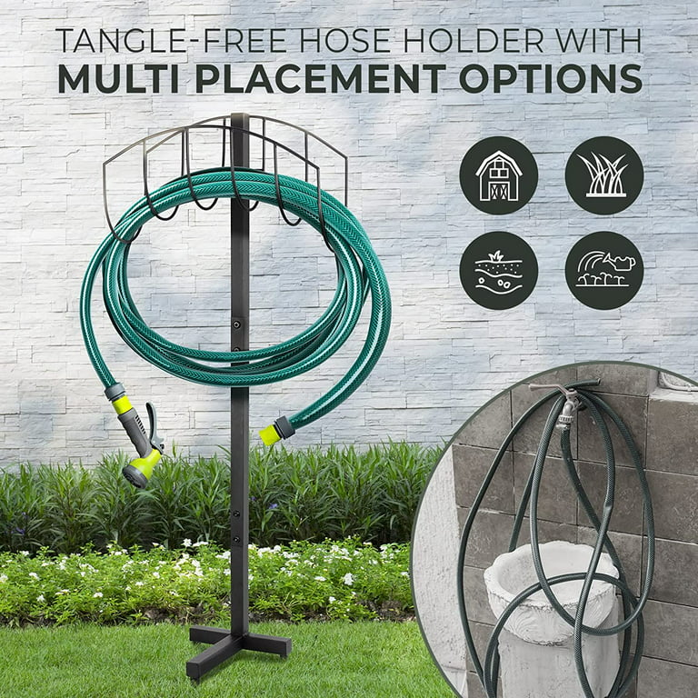 Terry Heavy Duty Garden Hose Holder Stand, Freestanding Hose Hanger, Water Hose Reel with 3 Stable Anchors On Soil, Grassland, Easy Installation, Size