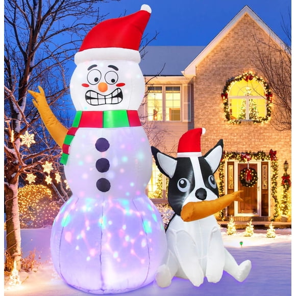 Muñeco de nieve inflable navideño AerWo con perro, 180 cm, con luces LED