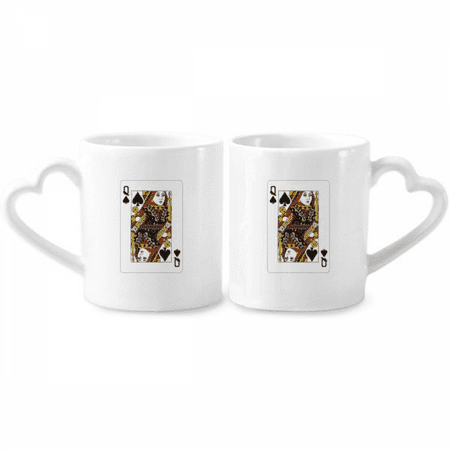 

Playing Cards Spade Q Pattern Couple Porcelain Mug Set Cerac Lover Cup Heart Handle