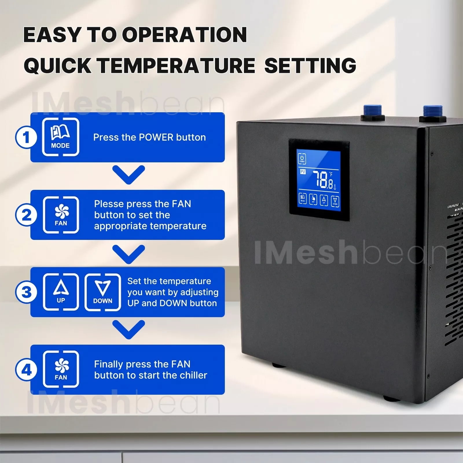 iMeshbean 300L 1/3HP Aquarium Chiller Ice Bath Water Chiller Hydroponic Fish Tank Cooler