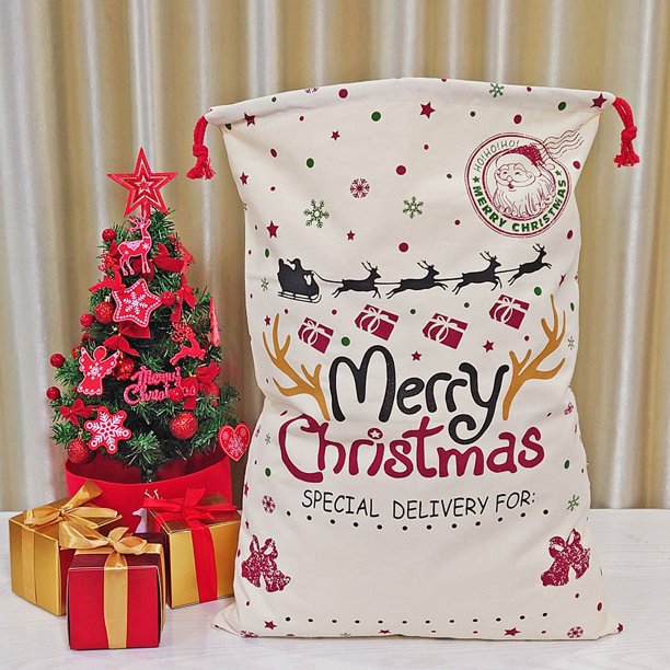 Bolsas grandes con cordón para Navidad, bolsa de algodón ecológica, sacos de Papá Noel, bolsas de regalo de Navidad, superventas, 2023