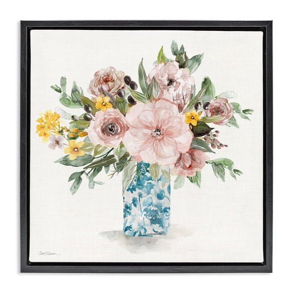 Stupell Industries Shabby Chic Summer Chinoiserie Vase Black Floating Frame Canvas Art, 18 x 18, by Carol Robinson