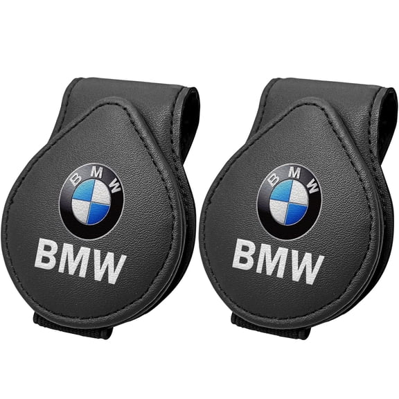 BMW Sunglass Holder for Car, Magnetic Leather Sunglasses Holder and Ticket Card Clip, Car Visor Accessories, 2 Packs (Black)