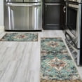 thumbnail image 5 of Boho Kitchen Rug Set, Teal, Set of 2s, Farmhouse Style, Washable, Non Slip, Bohemian Vintage Kitchen Rugs Mats 17"x47"+17"x30", 5 of 7