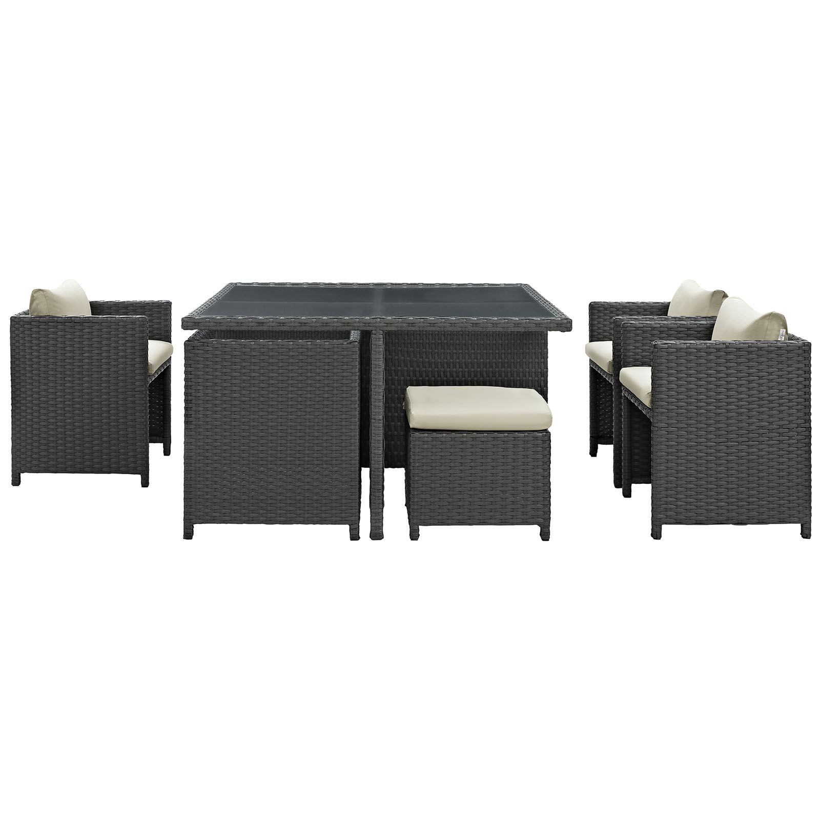 Modway Sojourn 9 Piece Outdoor Patio Sunbrella® Dining Set in Antique Canvas Beige - image 4 of 5