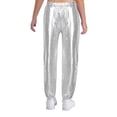 thumbnail image 4 of Doomiva Kids Girls Metallic Hip Hop Jazz Dance Outfit Asymmetrical Hem Cropped Hoodie with Camisole and Pants Set Silver 8, 4 of 5