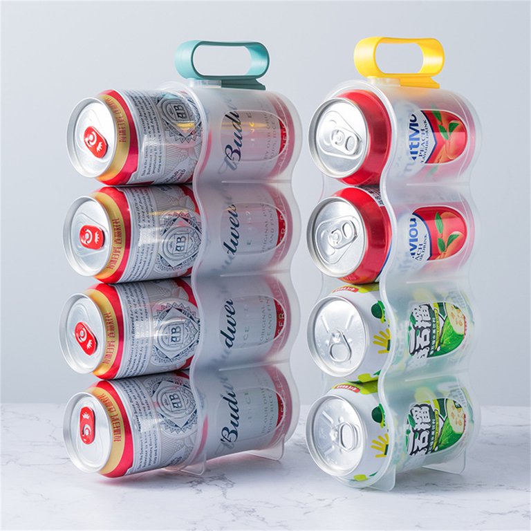 Geruite Fridge Soda Can Organizer Can Beverage Holder for Fridge Space-Saving Juice Drink Pull Can Storage Box Refrigerator Storage with 4 Grids for