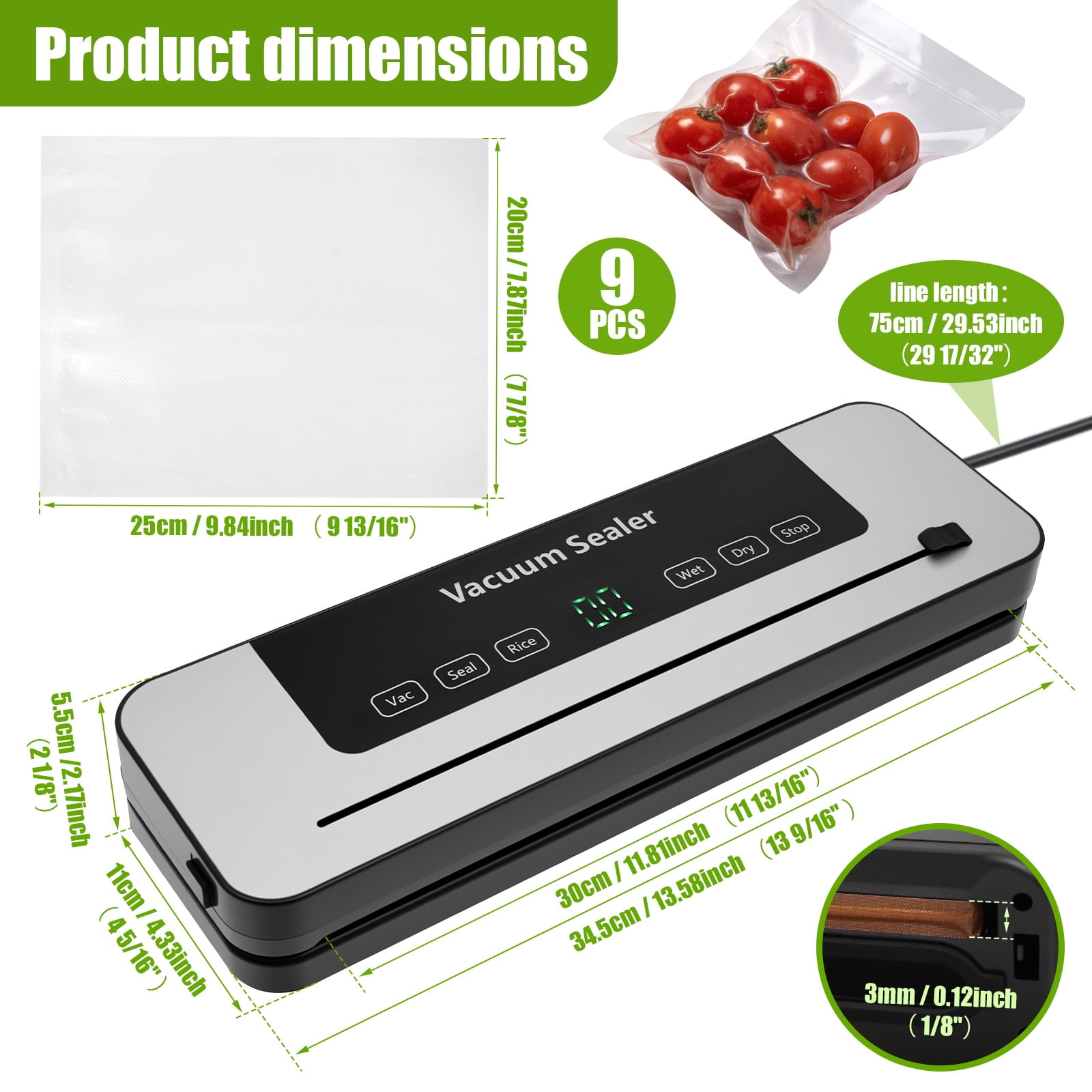 FYJUCPA Vacuum Sealer Machine, Compact Automatic Food Vacuum Sealer with LED Display & Built-in Cutter, 5 Modes for Wet/Dry Food Preservation