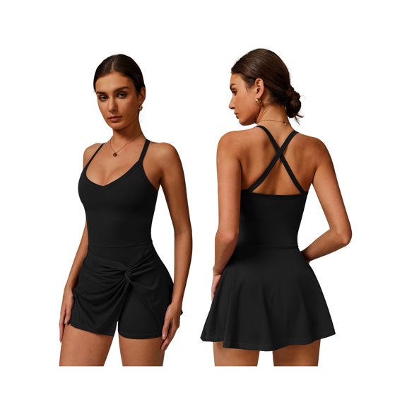 IWEMEK Women's Tennis Dresses Twist Front Split Ruffle Cami Dress with shorts Golf Active Dress
