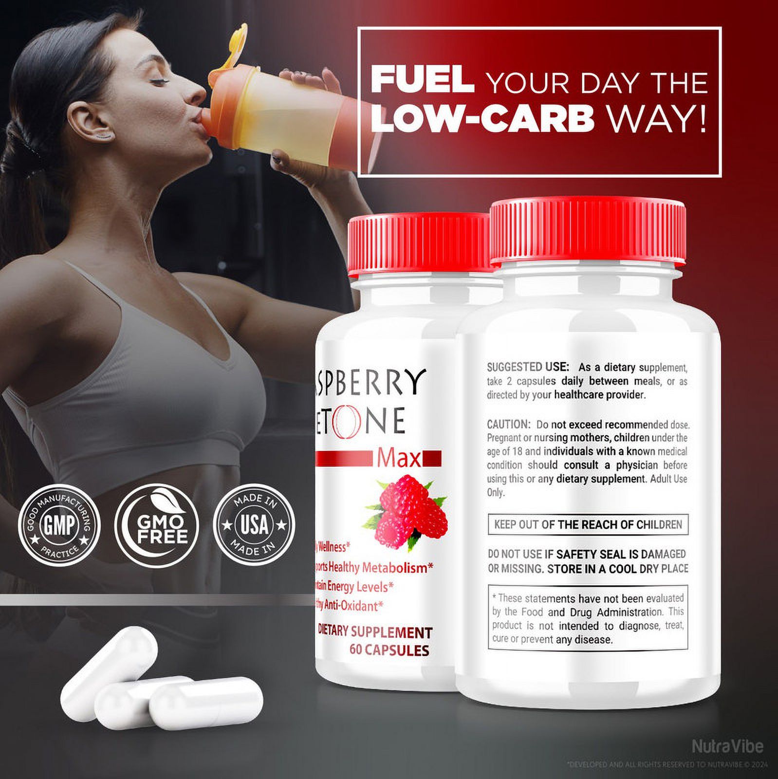 (3 Pack) Raspberry Ketone Capsules, All-Natural Weight Loss Formula to Support Active Lifestyle, Unlock Your Fitness Goals, RaspberryKetone 1200MG, Official Keto Pills (180 Capsules)