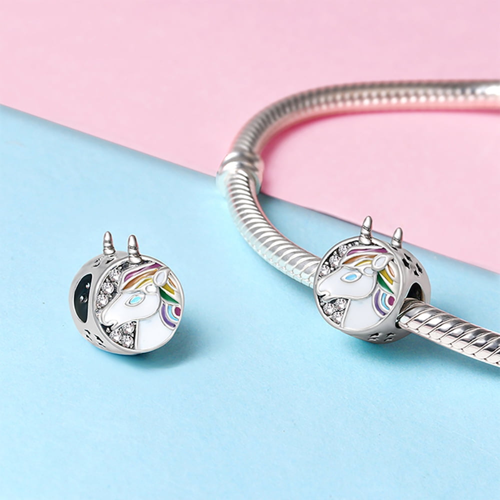 White Unicorn Charm European Bead CZ Sterling Silver Ginger Lyne Collection