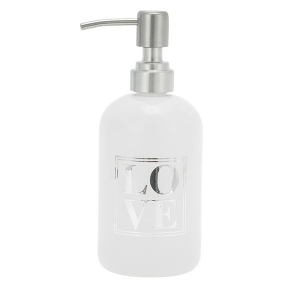 Unique Bargains 1 Pc Durable Cylinder Letter Soap Dispenser 13.53oz White Silver Tone