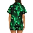 thumbnail image 4 of IYYVV Halloween Pajamas Women Casual Spooky Ghost Silk Satin Sleepwear Short Sleeve Button Down Silk Pajama Sets Sleepwear Lounge Sets Green 3XL, 4 of 4