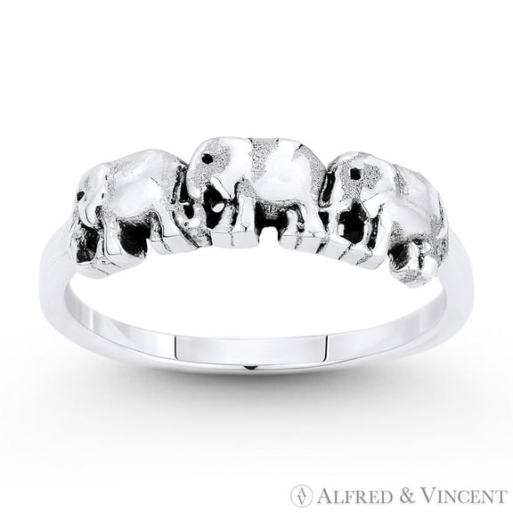 Elephant Family Animal Charm Stackable Right-Hand Ring in Oxidized .925 Sterling Silver