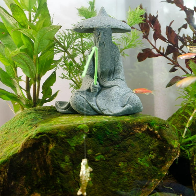 Aquarium Mini Fisherman Statue Asian Zen Decoration Sitting