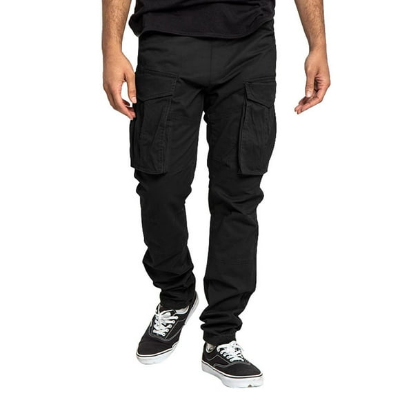 Cathalem Men's Cargo Pants Casual Chino Cargo Pants Elastic Waist Multi Pockets Longs,Black XXL