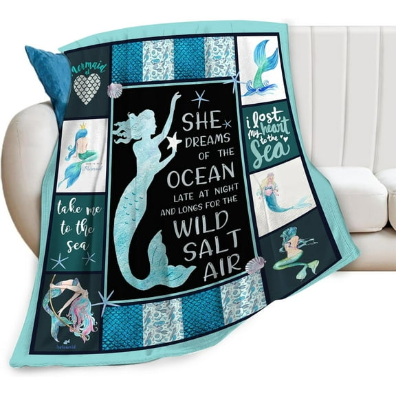 Mermaid Blanket Mermaid Tail Decor Throw Blankets Cozy Fleece Flannel Blanket Plush Lightweight Blanket Mermaid Gifts for Little Girls Women Kids Teens Adults for Couch Sofa Bed 40"X50"